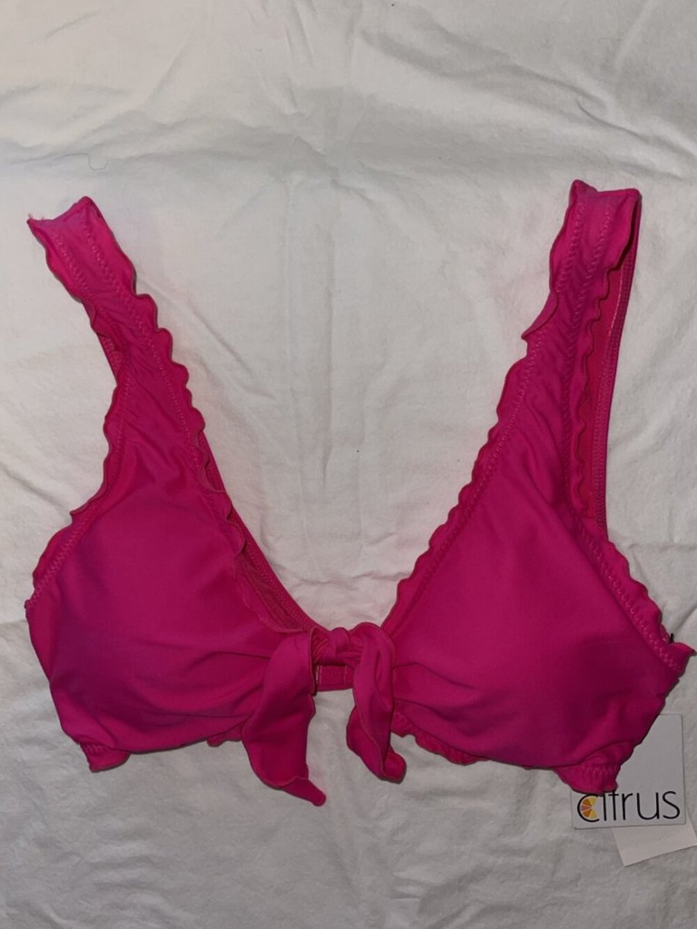 Citrus NWT Bright Pink Ruffled Bikini Top, Size Large